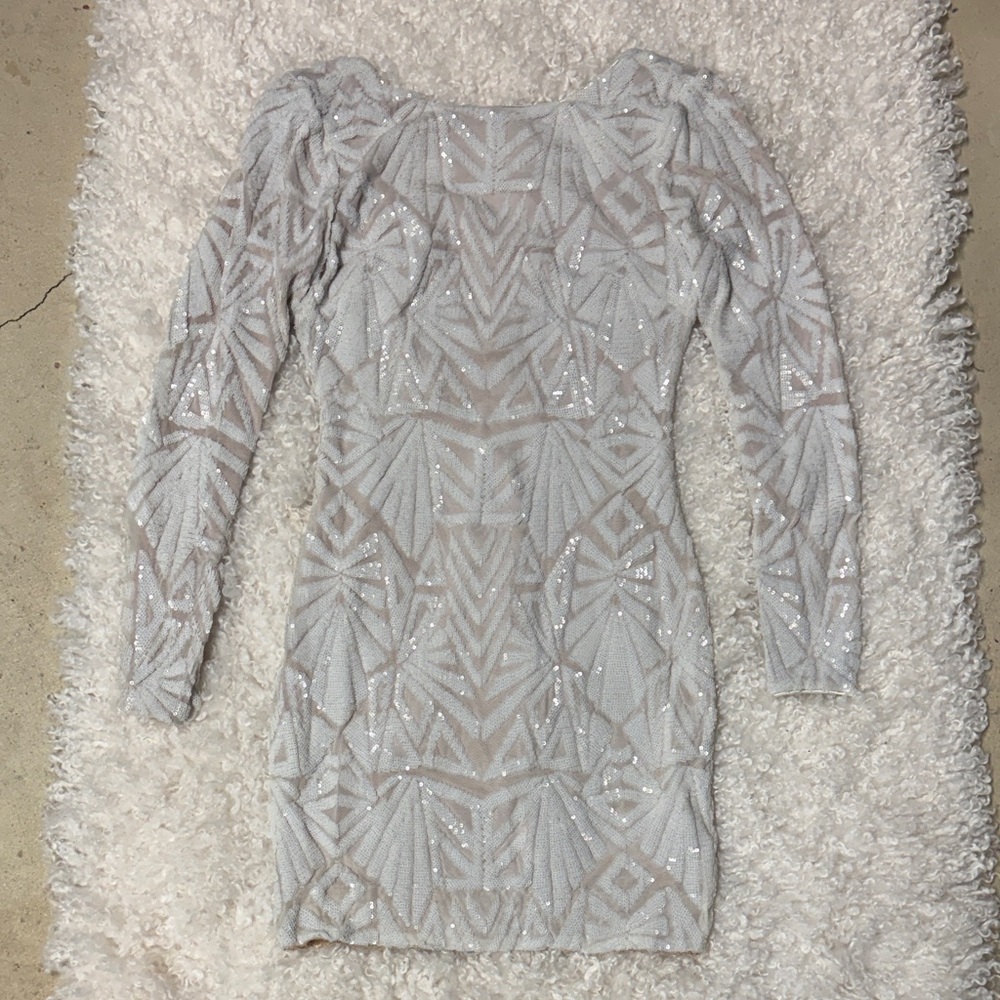 Dress the Population Sequin White Long Sleeve Dress